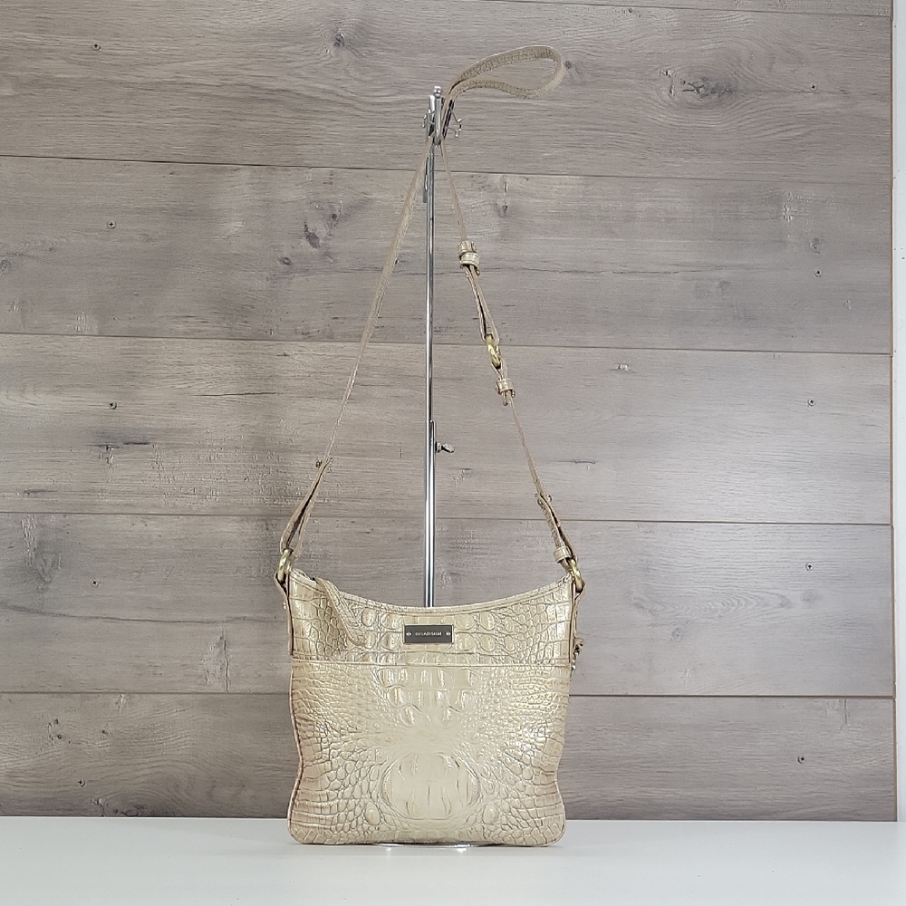 Brahmin Light Gold Croc-Embossed Leather Crossbody Bag